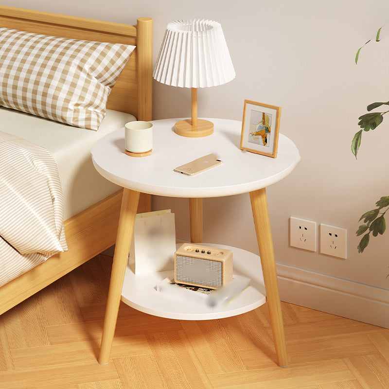 Round Modern Nightstand Imitation Wood Open Storage Night Table with Legs