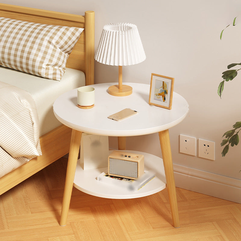 Round Modern Nightstand Imitation Wood Open Storage Night Table with Legs