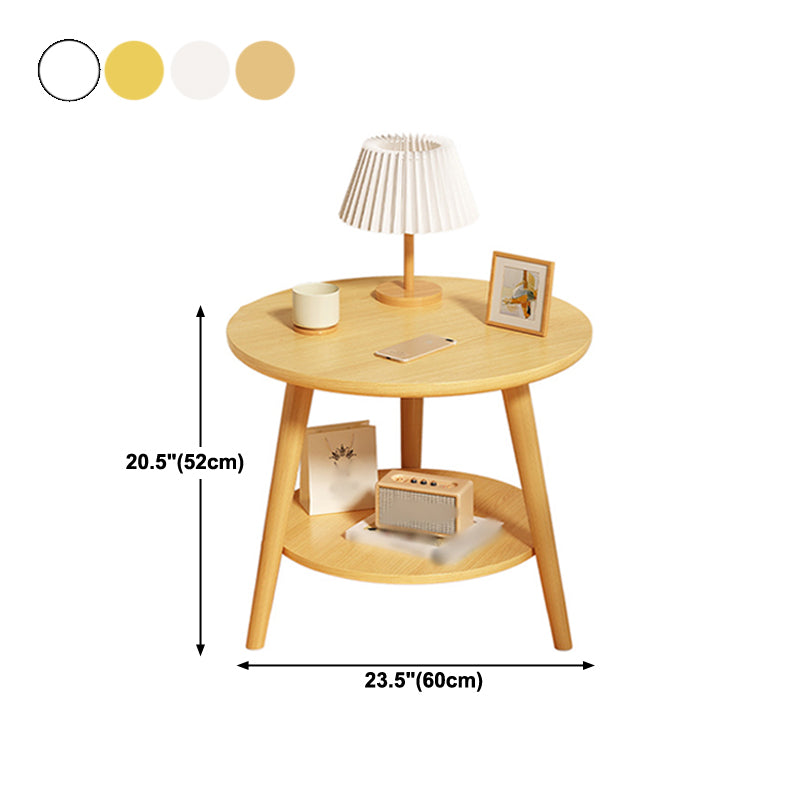 Round Modern Nightstand Imitation Wood Open Storage Night Table with Legs