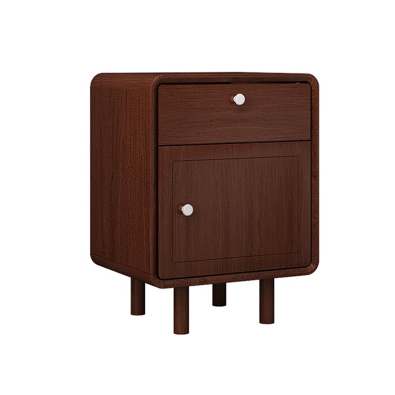 Modern Solid Wood Bed Nightstand 1-Drawer Left Side Rubber Wood Night Table with Door