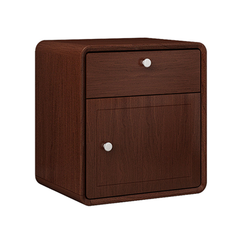 Modern Solid Wood Bed Nightstand 1-Drawer Left Side Rubber Wood Night Table with Door