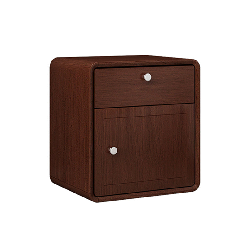 Modern Solid Wood Bed Nightstand 1-Drawer Left Side Rubber Wood Night Table with Door