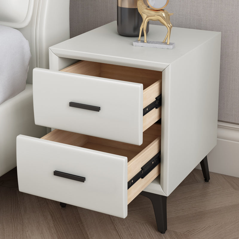 19" H Modern Nightstand Faux Leather 2-Drawer Storage Night Table with Legs