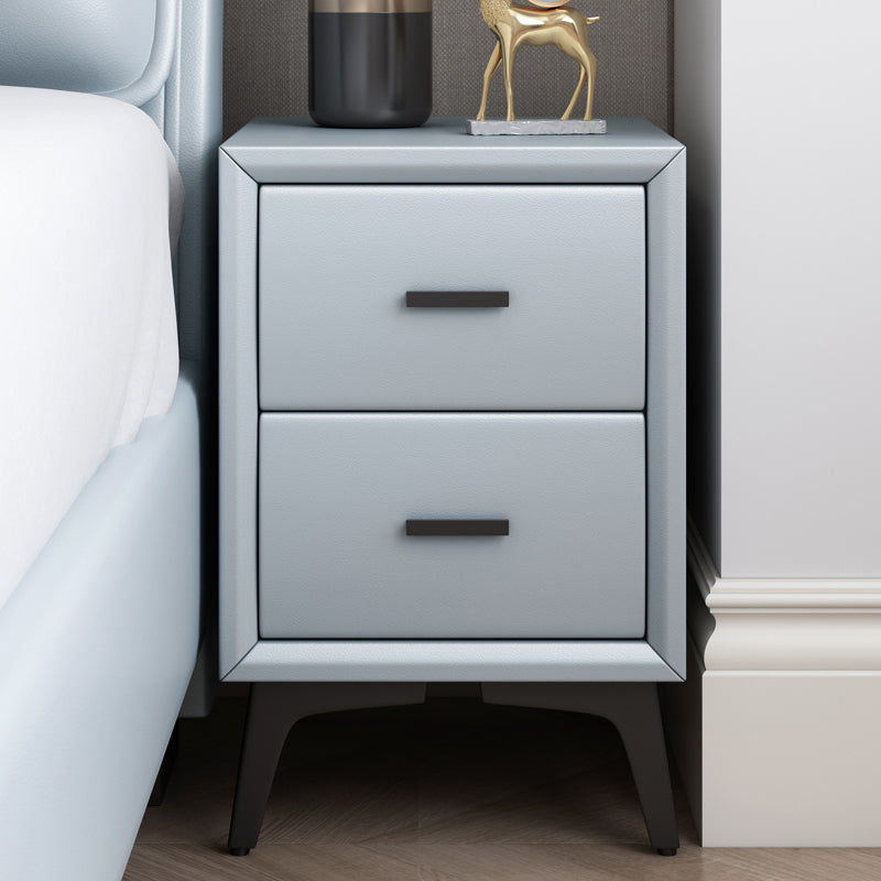 19" H Modern Nightstand Faux Leather 2-Drawer Storage Night Table with Legs