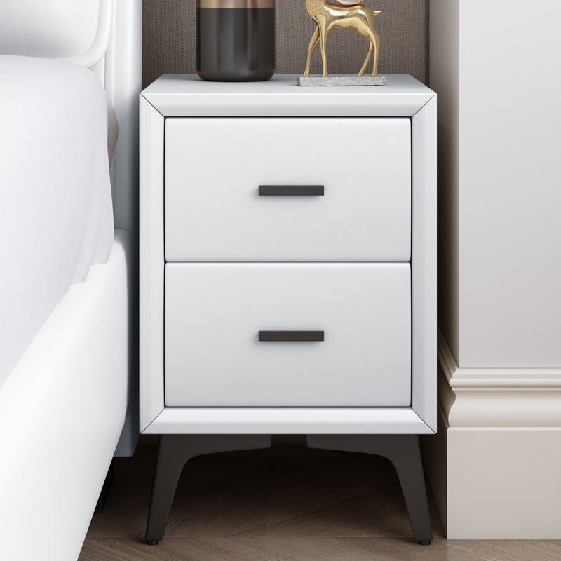 19" H Modern Nightstand Faux Leather 2-Drawer Storage Night Table with Legs