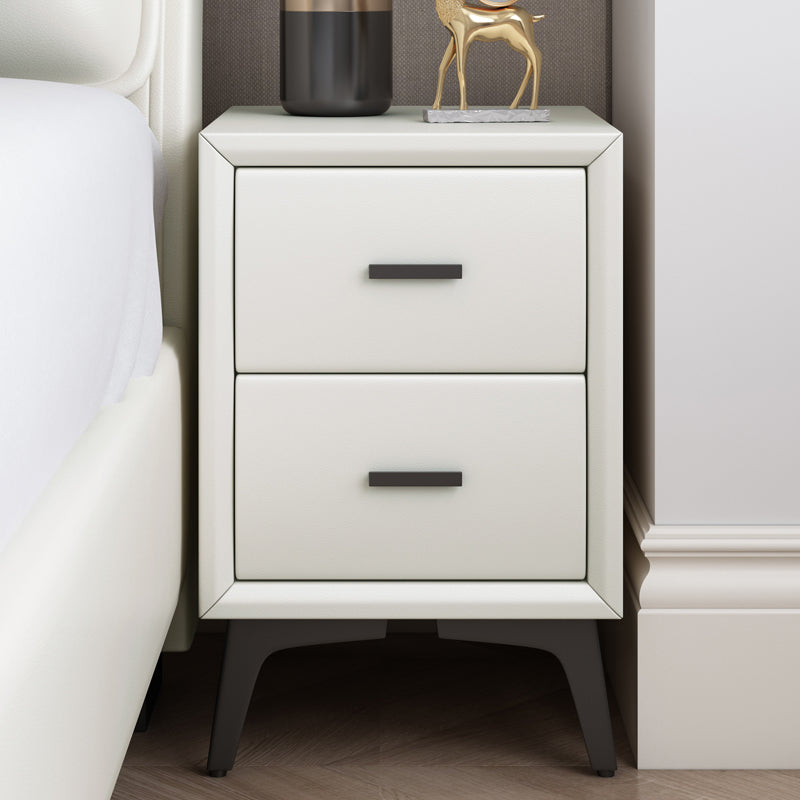 19" H Modern Nightstand Faux Leather 2-Drawer Storage Night Table with Legs