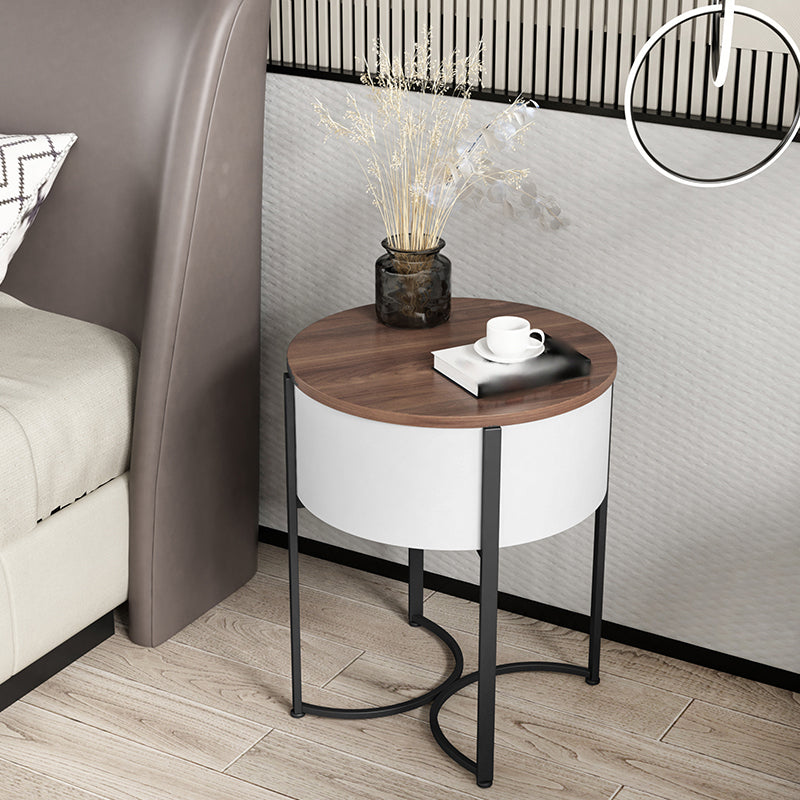 Modern Imitation Wood Nightstand Modern Metal Round Accent Table Nightstand with Legs