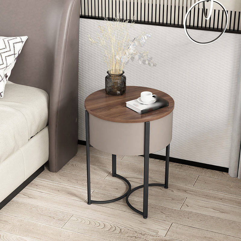 Modern Imitation Wood Nightstand Modern Metal Round Accent Table Nightstand with Legs