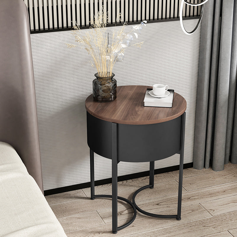 Modern Imitation Wood Nightstand Modern Metal Round Accent Table Nightstand with Legs