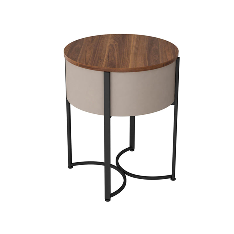 Modern Imitation Wood Nightstand Modern Metal Round Accent Table Nightstand with Legs