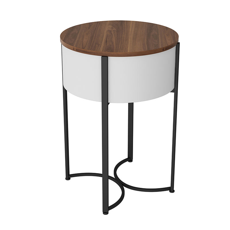 Modern Imitation Wood Nightstand Modern Metal Round Accent Table Nightstand with Legs