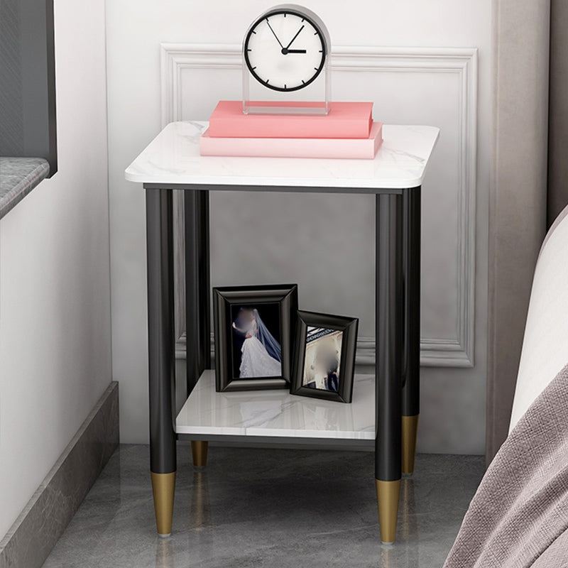 Modern Stone Top Nightstand 1-Shelf 22" H Metal Open Storage Bed Nightstand