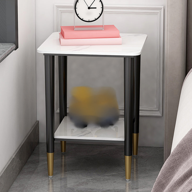 Modern Stone Top Nightstand 1-Shelf 22" H Metal Open Storage Bed Nightstand