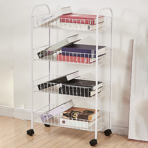 Stainless Steel Bookshelf, Multi Tiers Contemporary Bookcase for Home with Caster