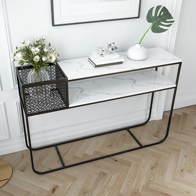 Iron Frame Console Accetn Table with Rectangle White Marble Top