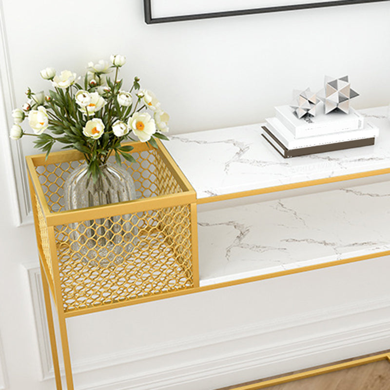 Iron Frame Console Accetn Table with Rectangle White Marble Top