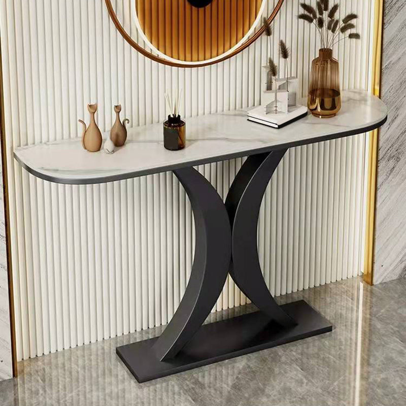 Hall Half Moon Console Table Slate Glam Pedestal Leg Mirrored Console Sofa Table