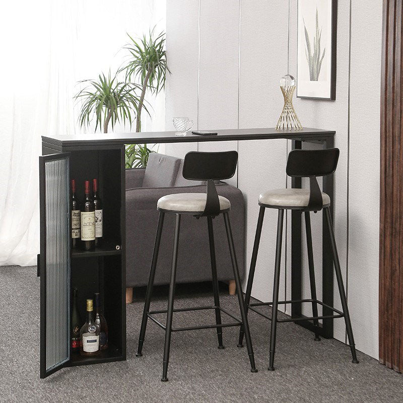 Sintered Stone Top Rectangle Bar Table Industrial Bistro Table with Double Pedestal