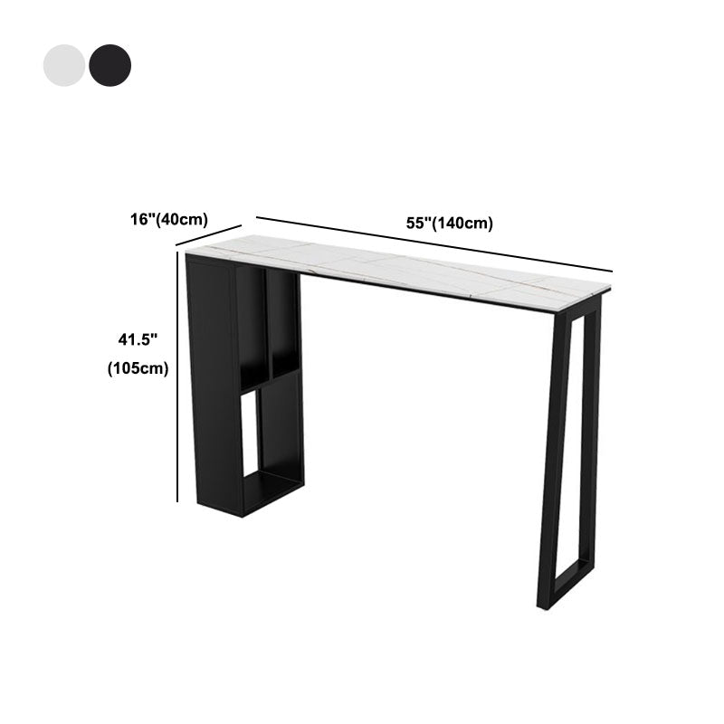 Stone Bar Dining Table Modern Rectangle Bar Table with Double Pedestal for Balcony Kitchen