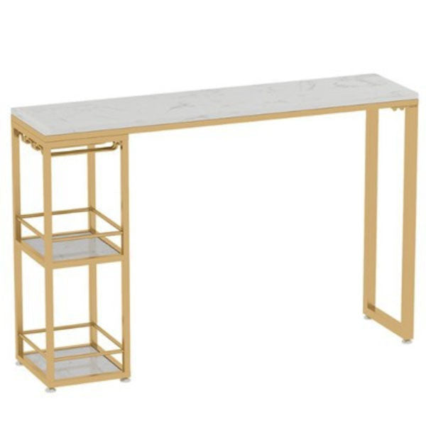 Glam Style Rectangle Bar Table Faux Marble Bistro Bar Desk with Storage