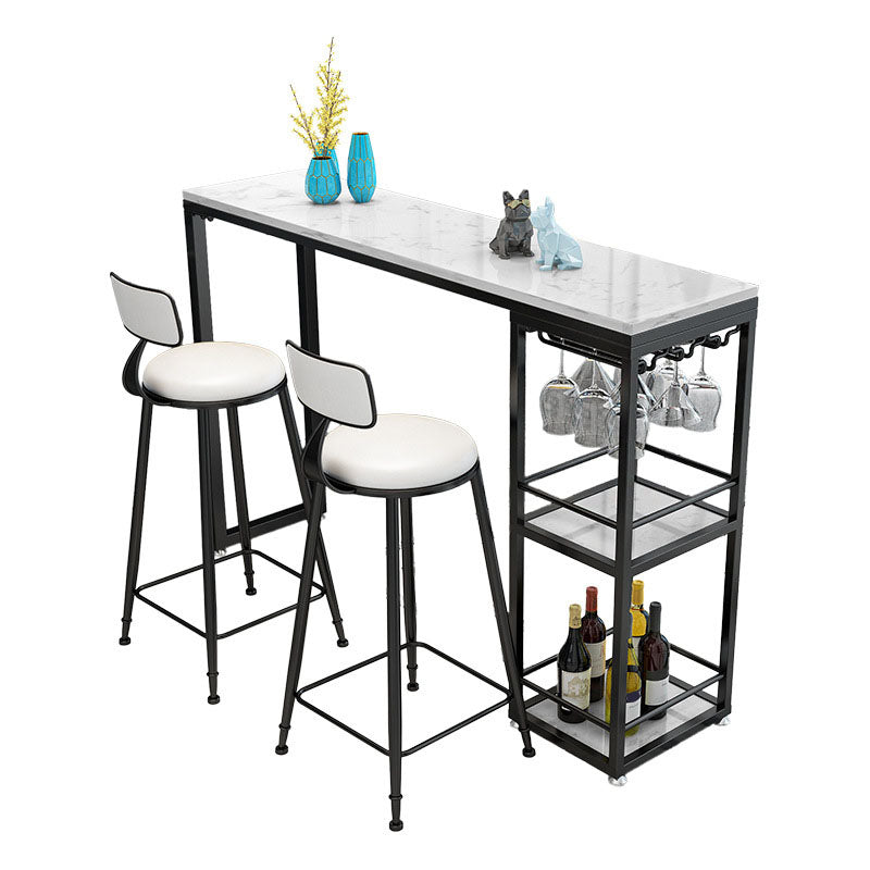 Glam Style Rectangle Bar Table Faux Marble Bistro Bar Desk with Storage