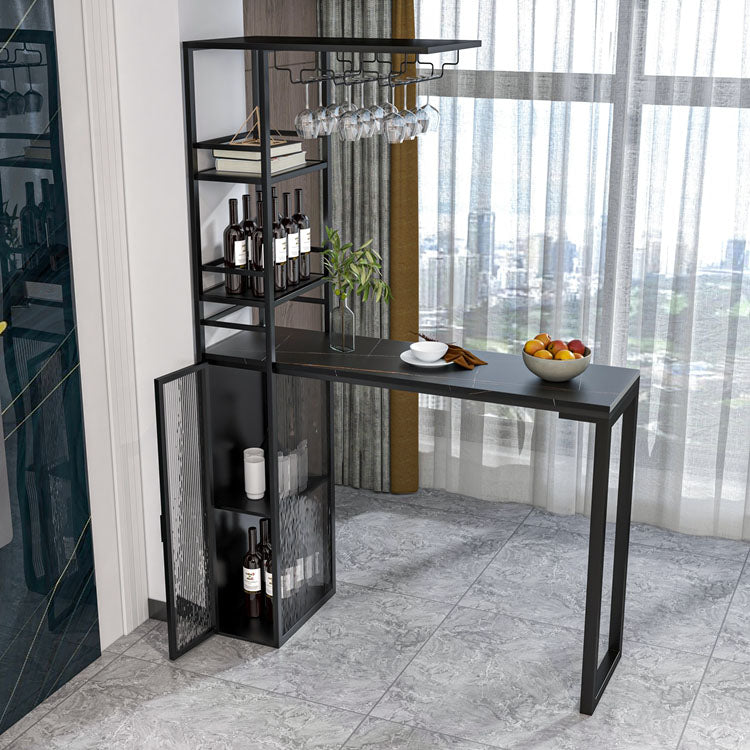 Stone Bar Dining Table Modern Bar Table with Double Pedestal for Living Room Balcony