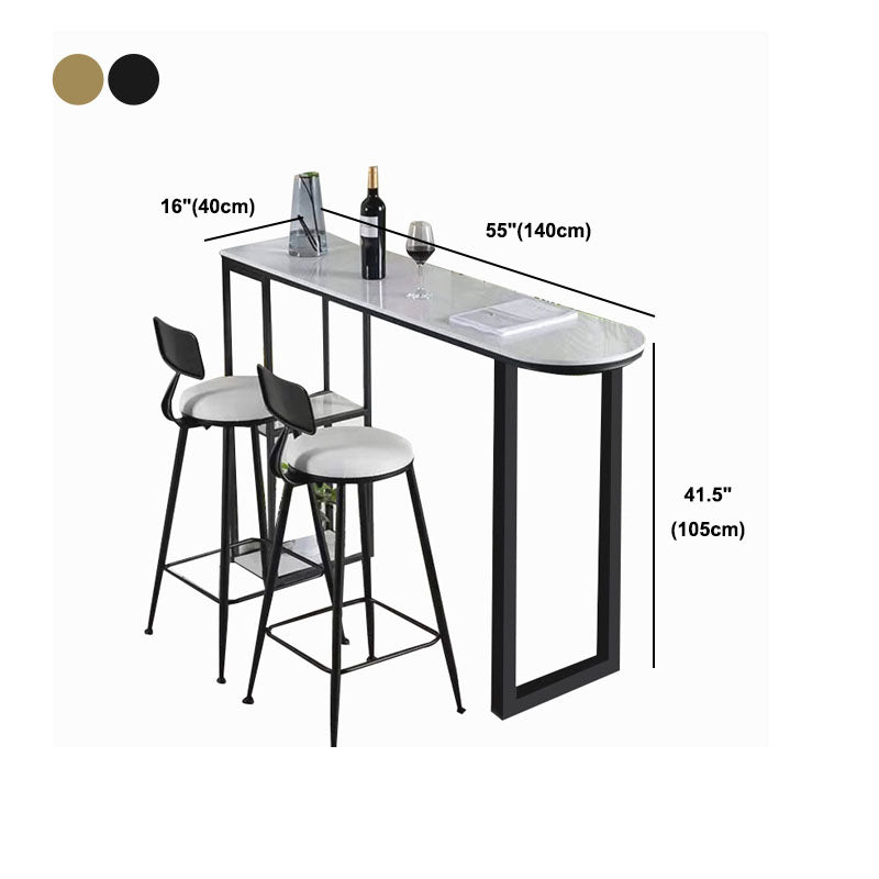 Contemporary Style Bar Table Bar Faux Marble Bar Desk with Sled Base