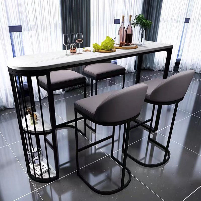 Stone Bar Dining Table Modern Bar Table with Double Pedestal for Kitchen Balcony