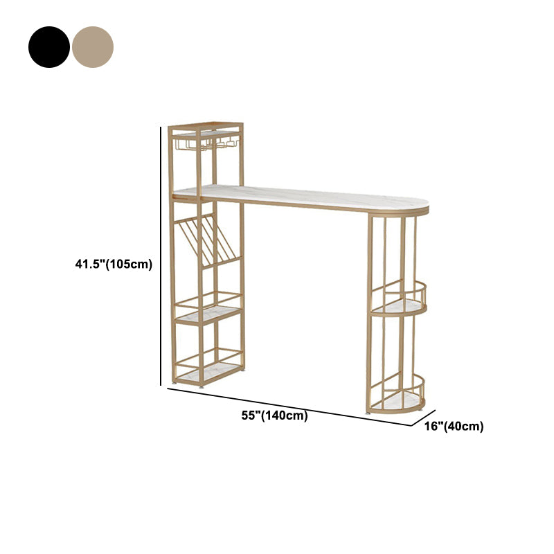 Stone Bar Dining Table Modern Bar Table with Double Pedestal for Balcony Dining Room