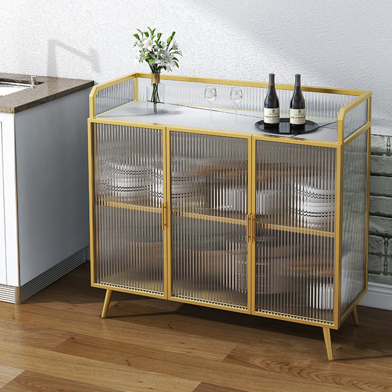 Modern Sideboard Metal Frame and Stone Top Sideboard with Glass Door for Kitchen