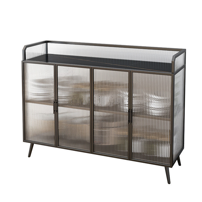 Modern Sideboard Metal Frame and Stone Top Sideboard with Glass Door for Kitchen