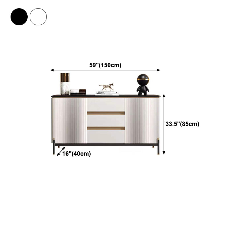 Doors and 3 Drawer Cupboard Stone Top Glam Style Sideboard for Kitchen