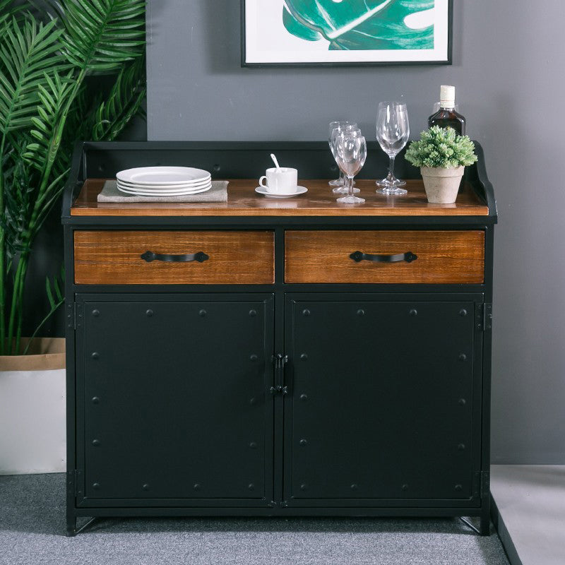 Contemporary Sideboard Black Metal with Drawers Cabinets for Home