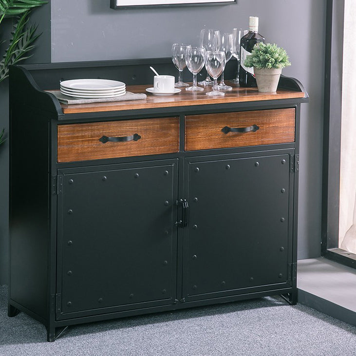 Contemporary Sideboard Black Metal with Drawers Cabinets for Home