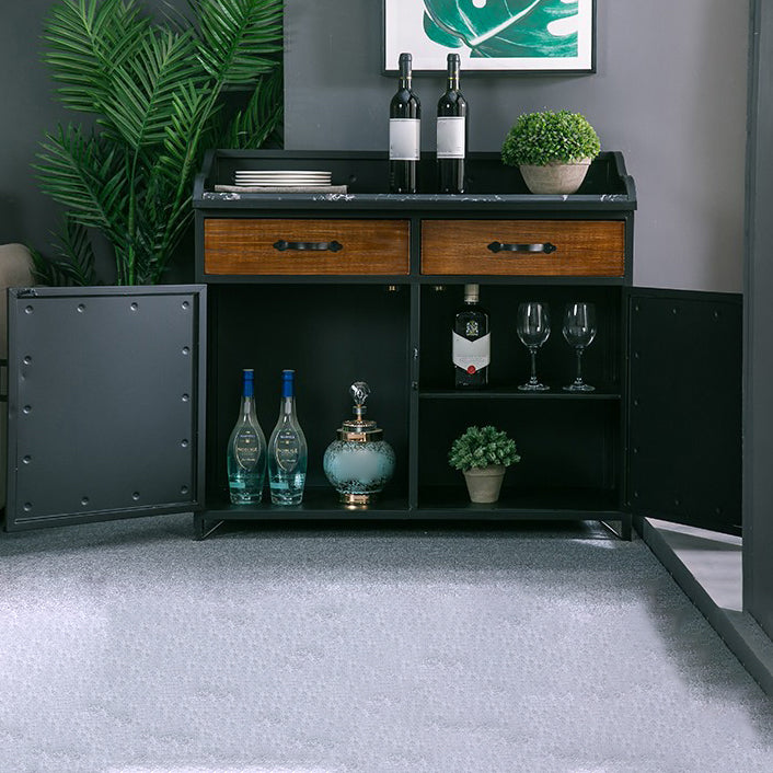 Contemporary Sideboard Black Metal with Drawers Cabinets for Home