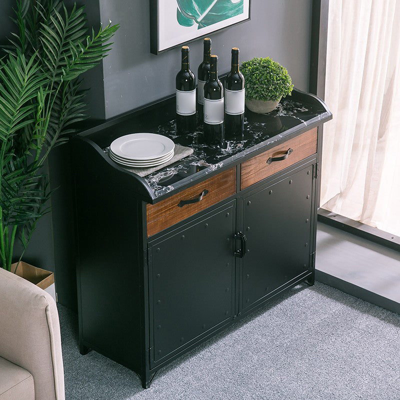 Contemporary Sideboard Black Metal with Drawers Cabinets for Home