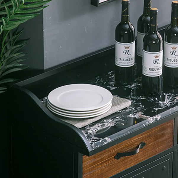 Contemporary Sideboard Black Metal with Drawers Cabinets for Home