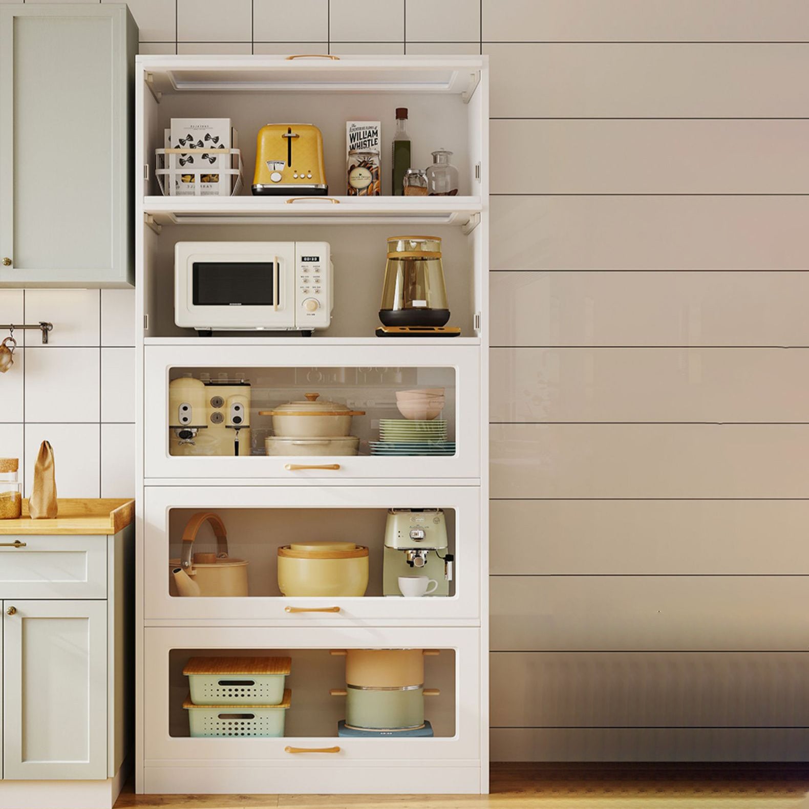 Contemporary Sideboard Engineered Wood Glass Doors Kitchen Cabinets