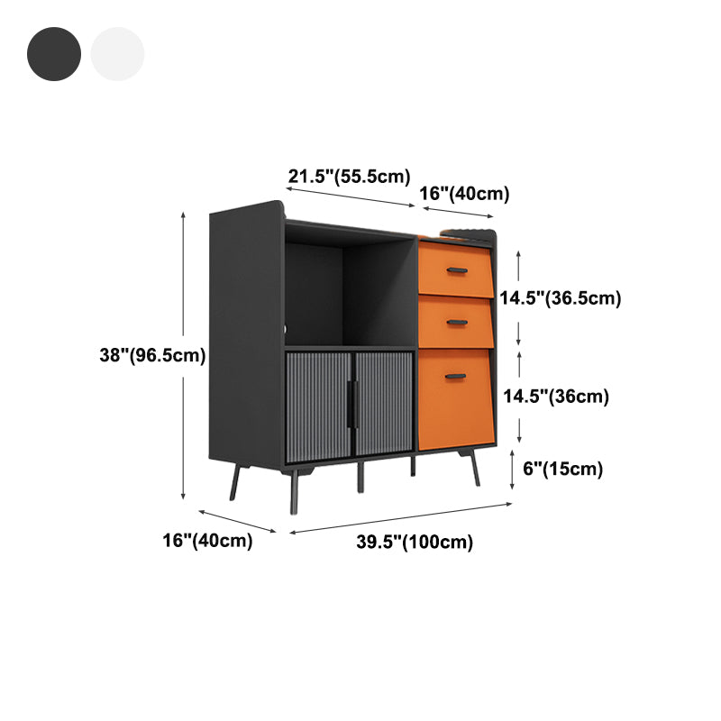 Drawer Engineered Wood Sideboard Glam Glass Doors Credenza with Stone Countertop