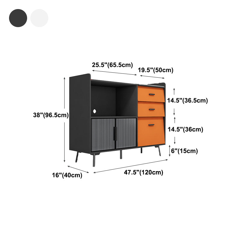 Drawer Engineered Wood Sideboard Glam Glass Doors Credenza with Stone Countertop