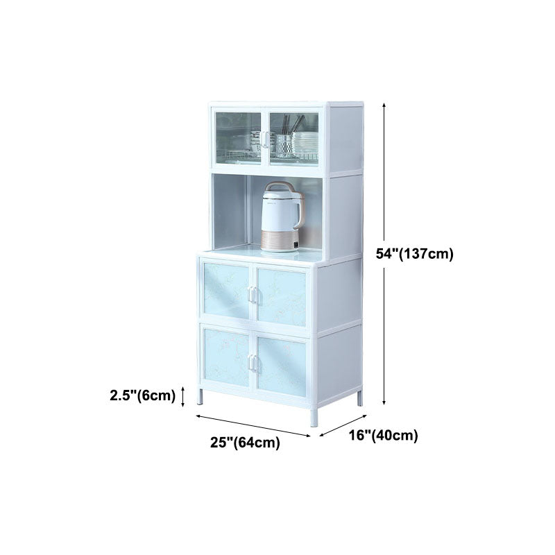 Kitchen White Metal Buffet/Console Glass Doors Cabinet Open Storage Buffet