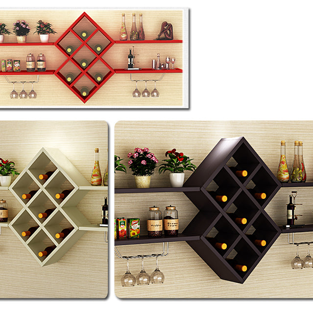 Wood Wall Mounted Wine Rack 9.2"W X 29.2"H 7-Bottle Wine Racks with Shelf