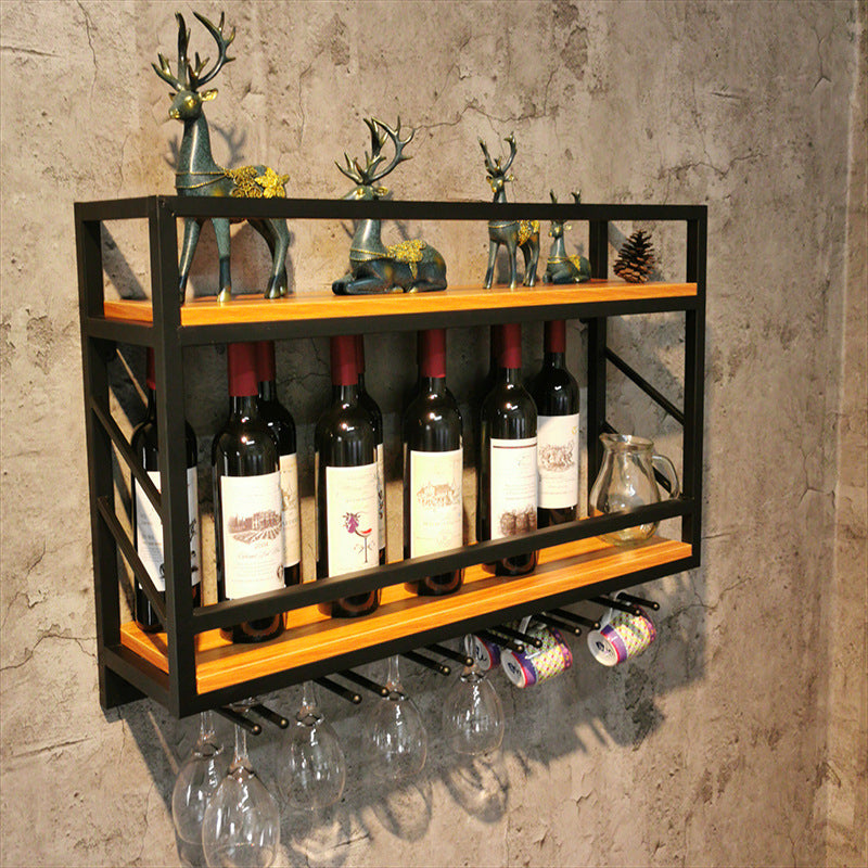 Wood and Metal Wall Mounted Wine Rack 8"W X 22"H 12-Bottle Wine Racks with Shelf