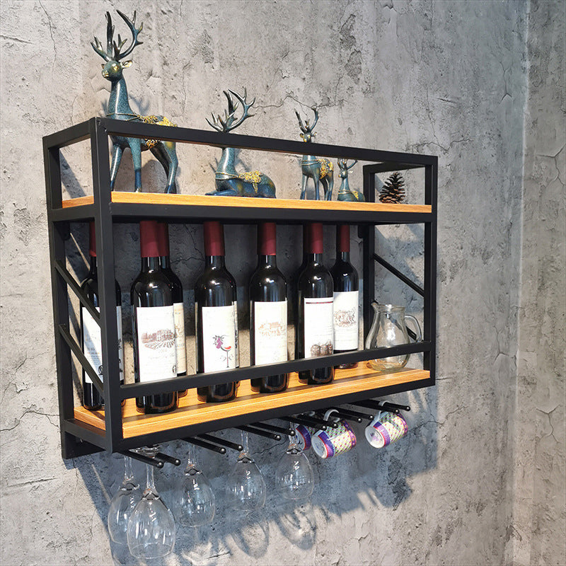 Wood and Metal Wall Mounted Wine Rack 8"W X 22"H 12-Bottle Wine Racks with Shelf