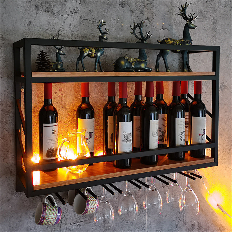 Wood and Metal Wall Mounted Wine Rack 8"W X 22"H 12-Bottle Wine Racks with Shelf