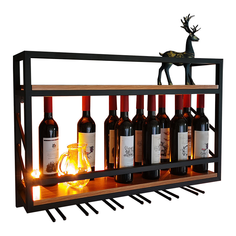 Wood and Metal Wall Mounted Wine Rack 8"W X 22"H 12-Bottle Wine Racks with Shelf