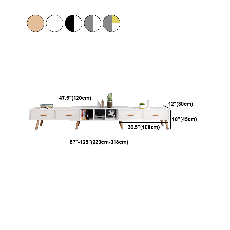 12" - Wide Wood TV Stand , Sliding Nordic TV Console with 2 / 3 / 4 Drawers