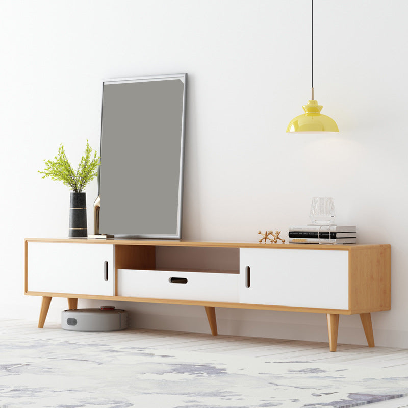 Modern TV Stand with 4 Legs , Solid Wood TV Stand Console with with Sliding Storage