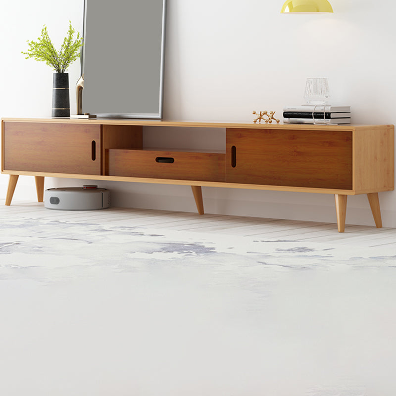 Modern TV Stand with 4 Legs , Solid Wood TV Stand Console with with Sliding Storage