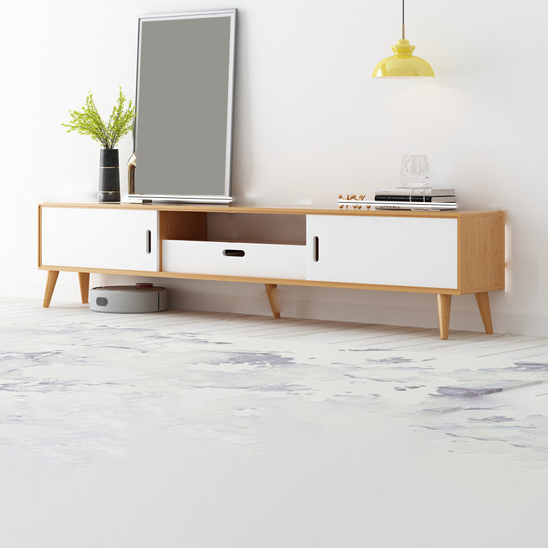 Modern TV Stand with 4 Legs , Solid Wood TV Stand Console with with Sliding Storage